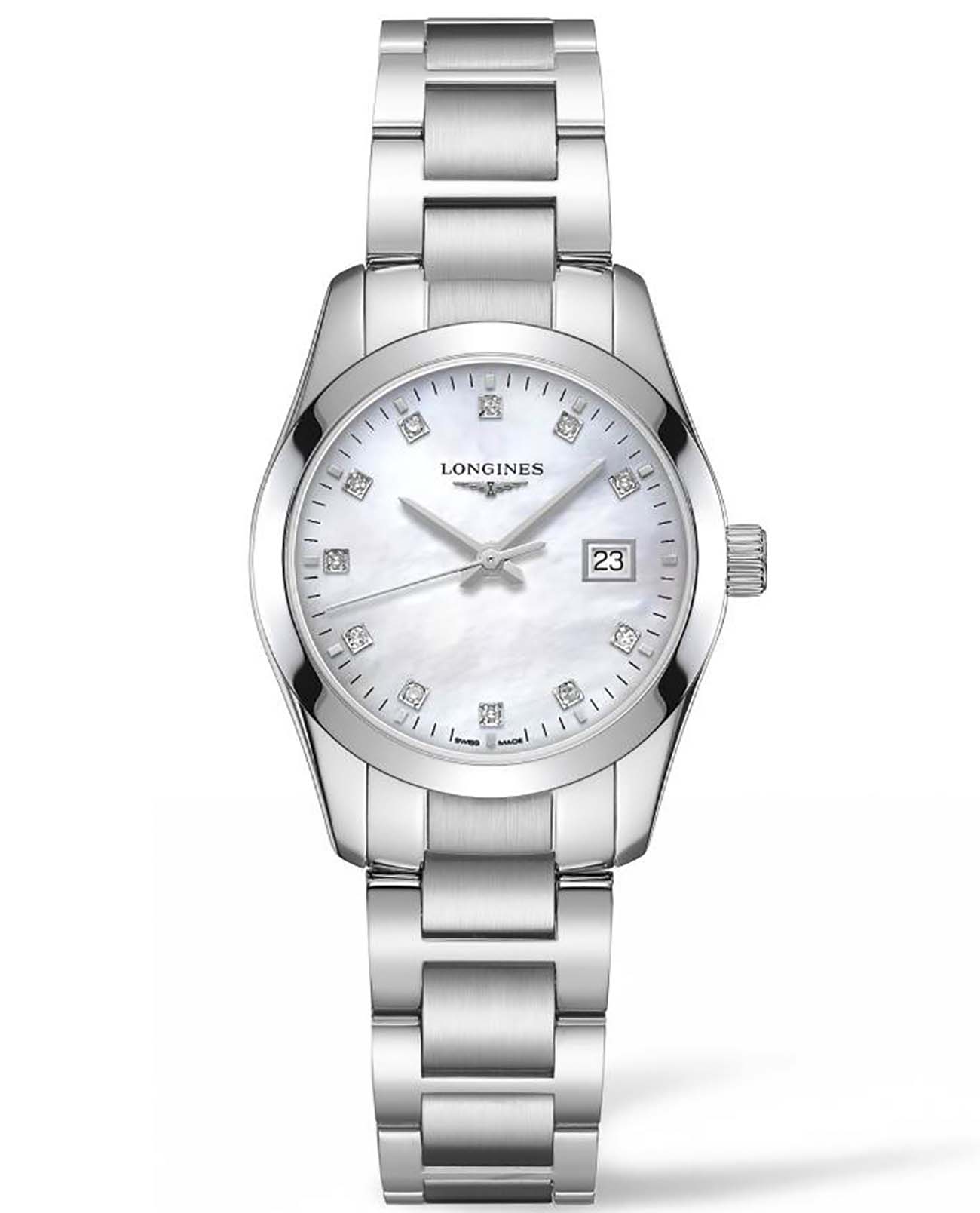 Longines Longines Conquest Classic L2.286.4.87.6  L22864876 кварцевые женские часы перламутровый циферблат, браслет нержавеющая сталь — вид спереди